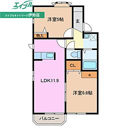 アーバンチェリーA 2LDKの間取図画像