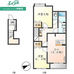 パールハイツみやび 2DKの間取図画像