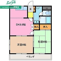 クレストール 2DKの間取図画像