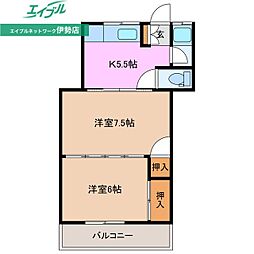 ソレイユ鵜方 2Kの間取図画像