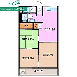グリーンコーポ小林A棟 3DKの間取図画像