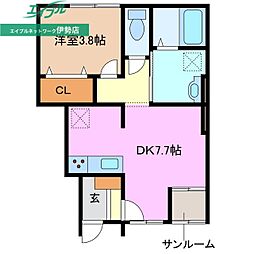 伊勢市船江4丁目アパート 1DKの間取図画像