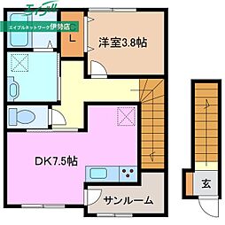 伊勢市船江4丁目アパート 1DKの間取図画像