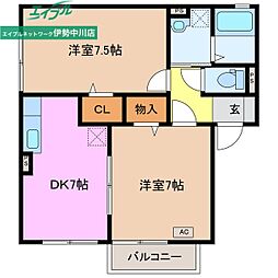 シャインアークD 2DKの間取図画像