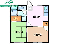 エクセレンス城山 2DKの間取図画像
