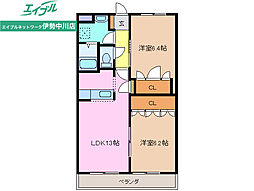 来夢 2LDKの間取図画像