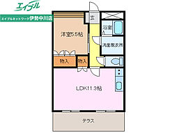 ヴィラージュ三雲 1LDKの間取図画像