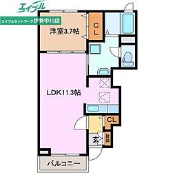 メロウ・ウィステリアA 1LDKの間取図画像