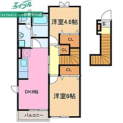 レジデンスブロッコリーB 2DKの間取図画像