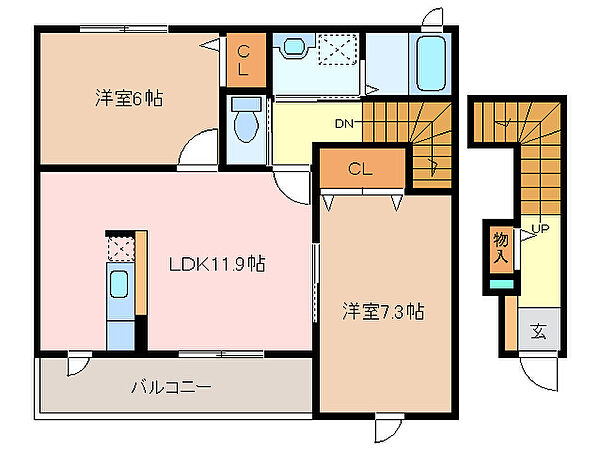 ボヌール 203｜三重県松阪市久保町(賃貸アパート2LDK・2階・60.33㎡)の写真 その2