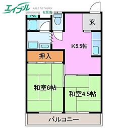 ハイツ一二三 2Kの間取図画像