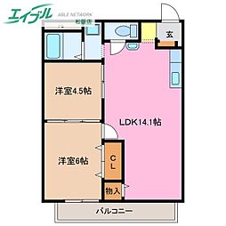 メゾンボヌール 2LDKの間取図画像