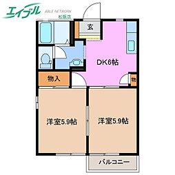 ルーチェA 2DKの間取図画像