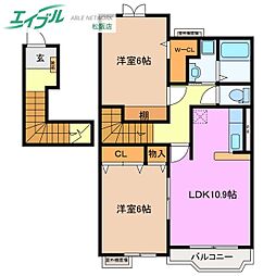 ベルシュプールA 2LDKの間取図画像