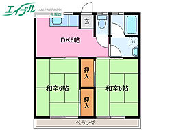 葉月アパートメントA 2DKの間取図画像