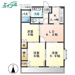 コンフォールハイランドPart1 3DKの間取図画像