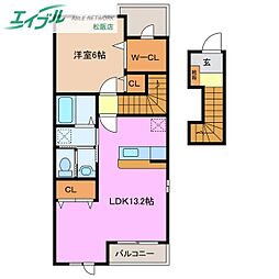 クラージュB 1LDKの間取図画像