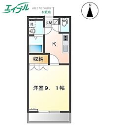 アシューレB棟 1Kの間取図画像