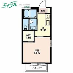 ボヌール泰山F棟 1Kの間取図画像