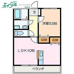 ハイツリープライツF 1LDKの間取図画像
