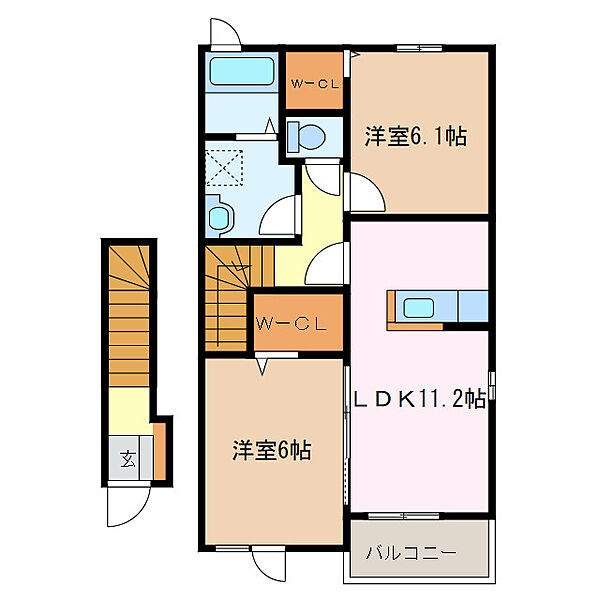 三重県津市高茶屋１丁目(賃貸アパート2LDK・2階・57.64㎡)の写真 その2