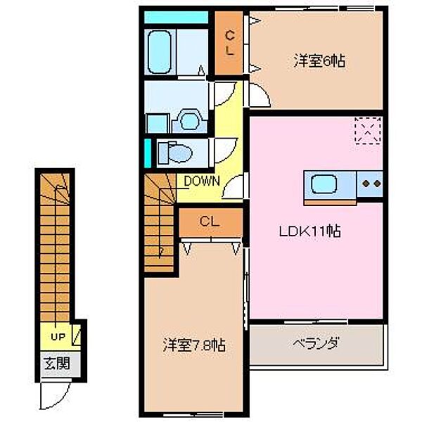 三重県津市高茶屋小森町(賃貸アパート2LDK・2階・62.50㎡)の写真 その2