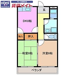 JR紀勢本線 高茶屋駅 徒歩25分の賃貸アパート 2階2DKの間取り