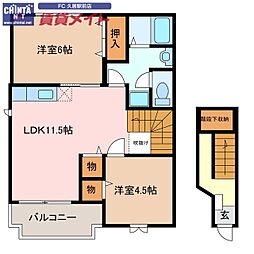 カーサ・メーラB 2LDKの間取図画像