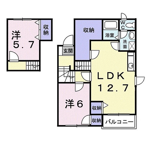 三重県松阪市高町(賃貸アパート2LDK・2階・65.14㎡)の写真 その2