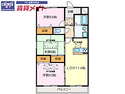 近鉄山田線 松阪駅 徒歩12分の賃貸マンション 3階3LDKの間取り