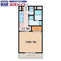 茶花 1Kの間取図画像