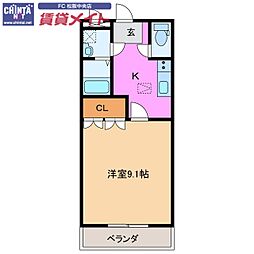 アシューレB棟 1Kの間取図画像