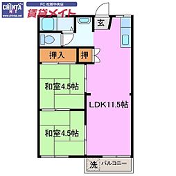 石津ハイツ 2LDKの間取図画像