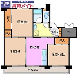 ビレッジハウス磯部2号棟 3DKの間取図画像