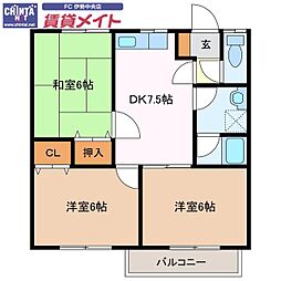 ウインドコート明野 3DKの間取図画像