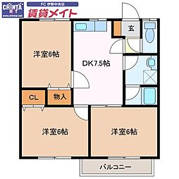 ウインドコート明野 3DKの間取図画像