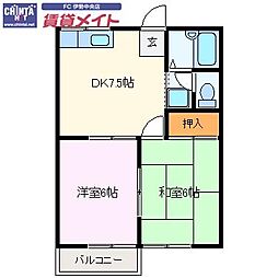 コーポM 2DKの間取図画像
