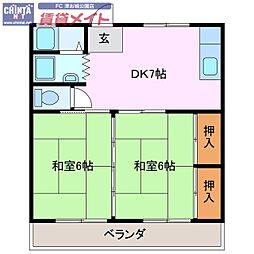 新町ハイツ 2DKの間取図画像