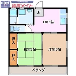 新町ハイツ 2DKの間取図画像
