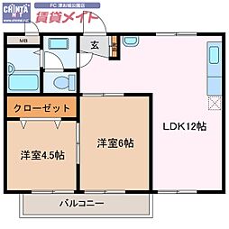 リプルスハイツB 2LDKの間取図画像