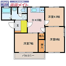 コーポフォーチュンB 3DKの間取図画像