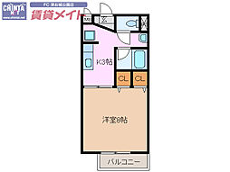 ボヌール 1Kの間取図画像