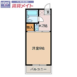コーポTOKI 1Kの間取図画像