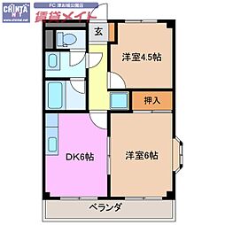 リンピア桜橋 2DKの間取図画像