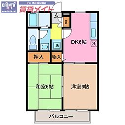 SouthCourtTwinB 2DKの間取図画像