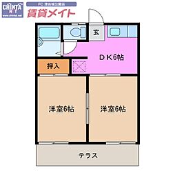 アーネスハイツミナミ 2DKの間取図画像