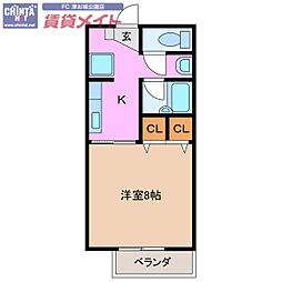 オーキットハイム 1Kの間取図画像