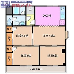 ガーデンヒルズ1号館 4DKの間取図画像