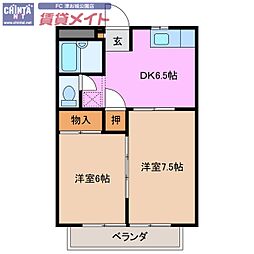 アクティブシティB棟 2DKの間取図画像