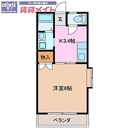 第2メゾン山本 1Kの間取図画像